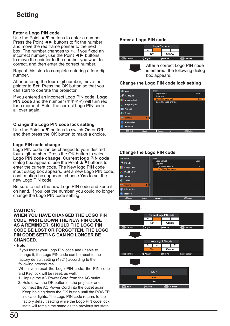 Setting | Canon LV-8320 User Manual | Page 50 / 81