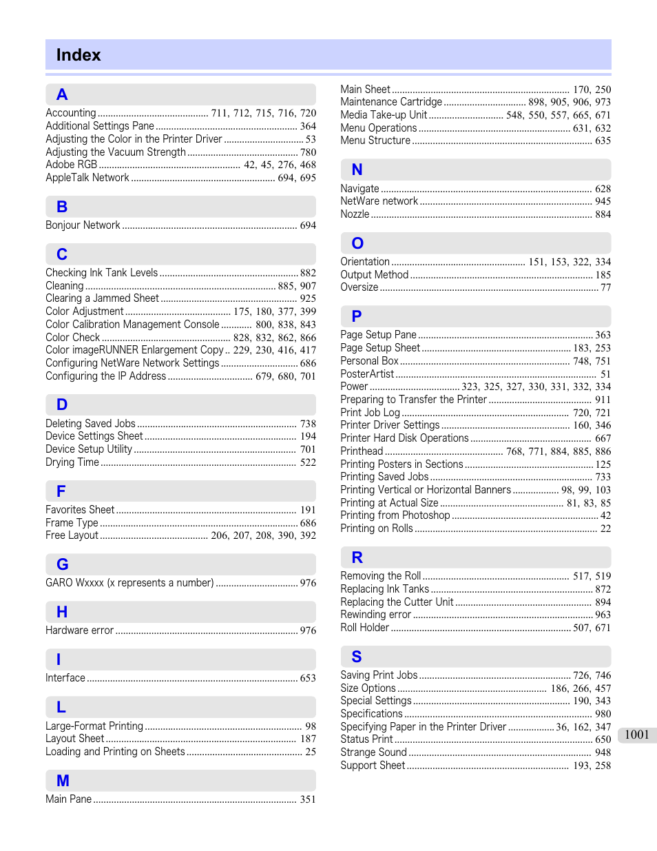 Index | Canon imagePROGRAF iPF8400S User Manual | Page 1001 / 1004