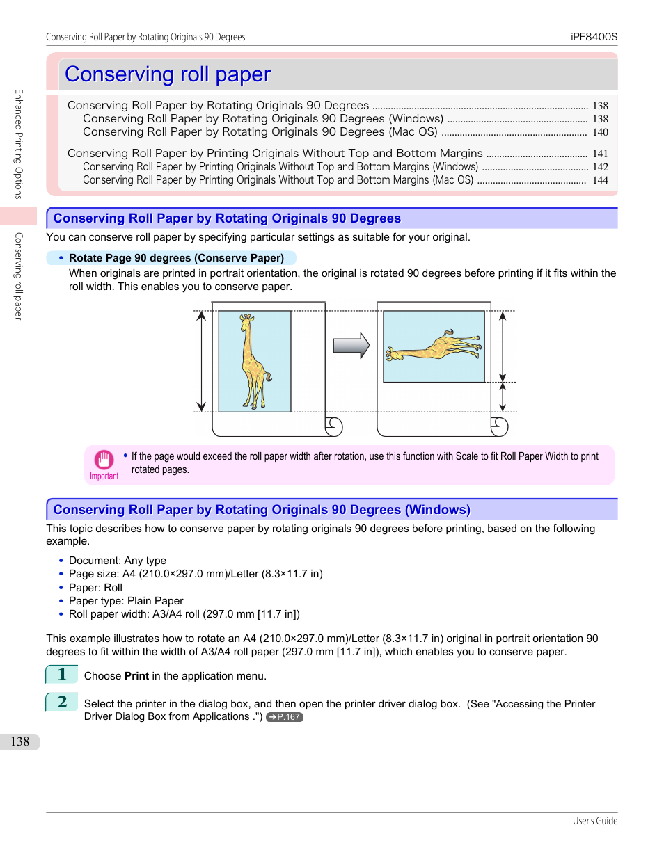 Conserving roll paper, P.138 | Canon imagePROGRAF iPF8400S User Manual | Page 138 / 1004