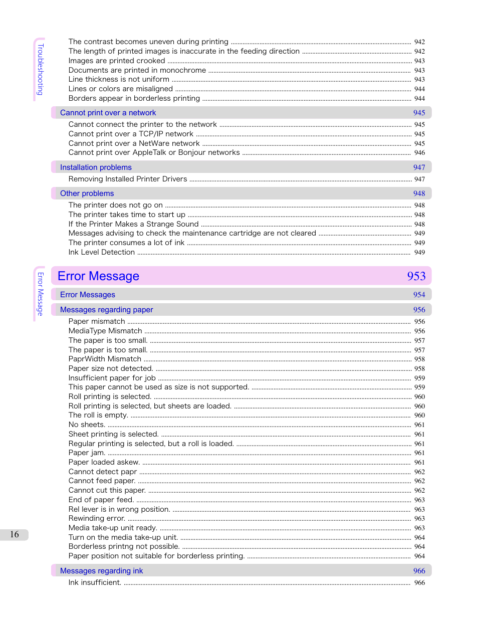 Error message 953 | Canon imagePROGRAF iPF8400S User Manual | Page 16 / 1004