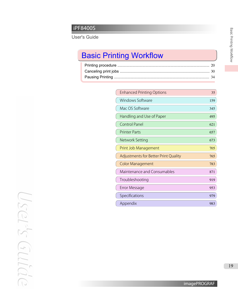 Basic printing workflow, Ipf8400s | Canon imagePROGRAF iPF8400S User Manual | Page 19 / 1004