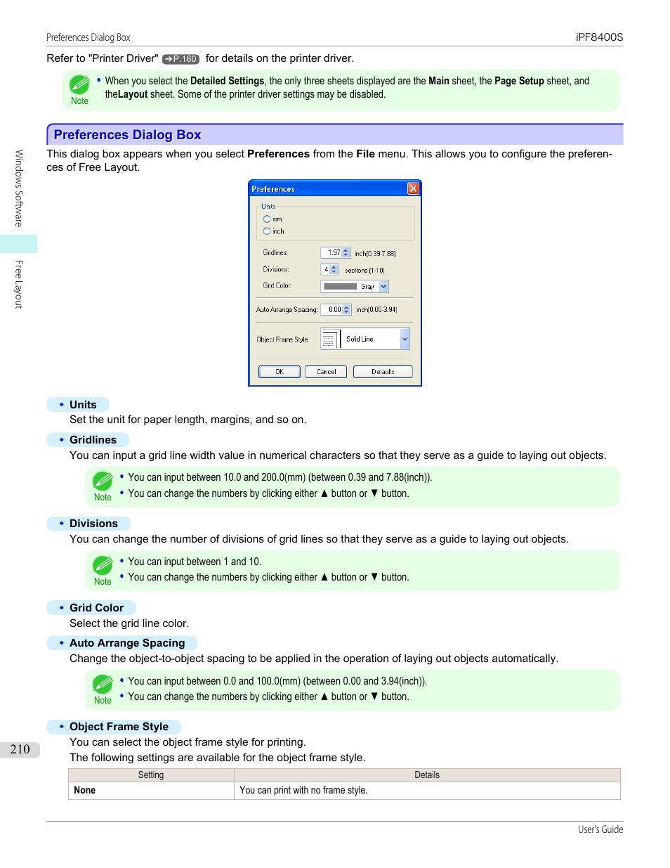 Preferences dialog box | Canon imagePROGRAF iPF8400S User Manual | Page 210 / 1004