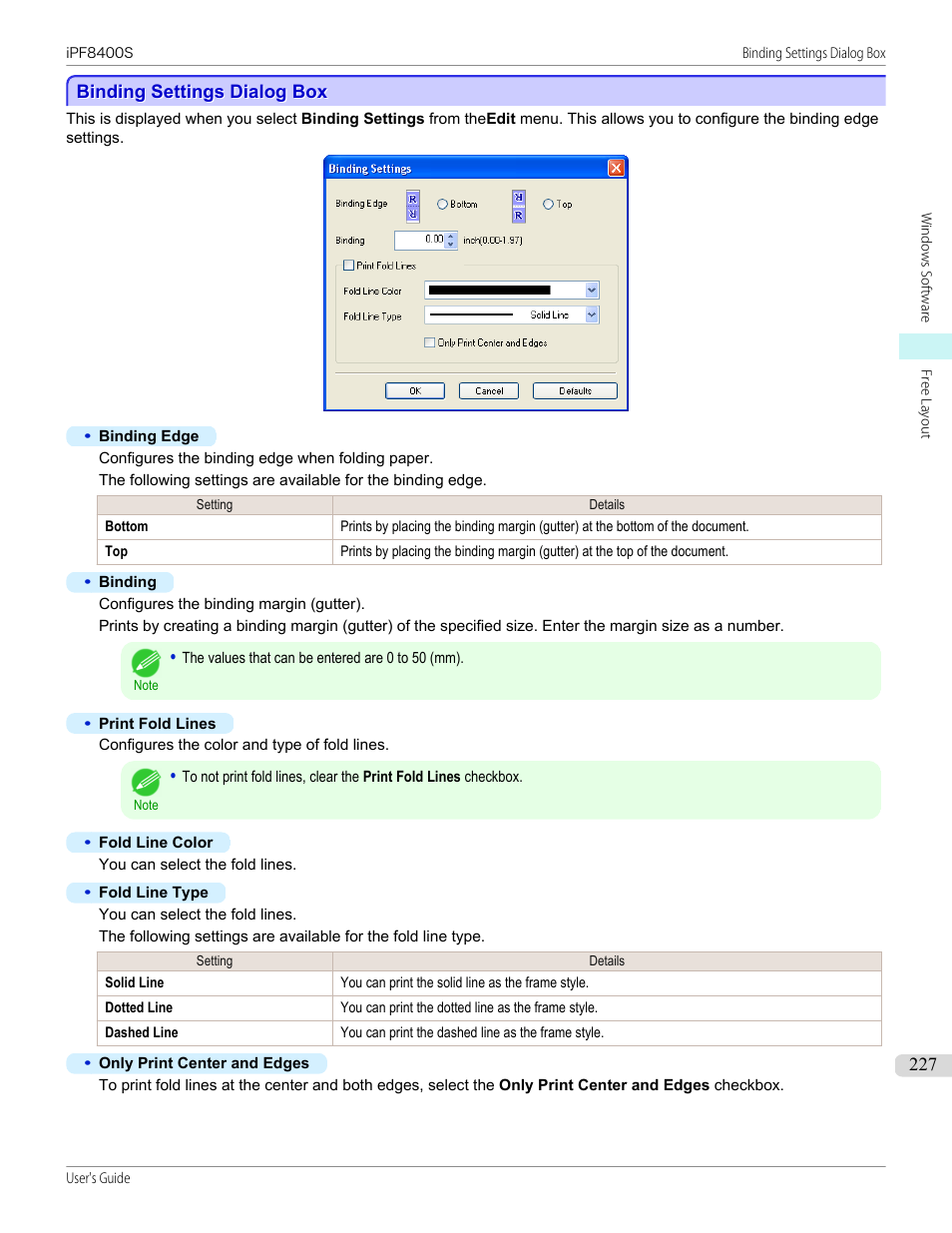 Binding settings dialog box | Canon imagePROGRAF iPF8400S User Manual | Page 227 / 1004