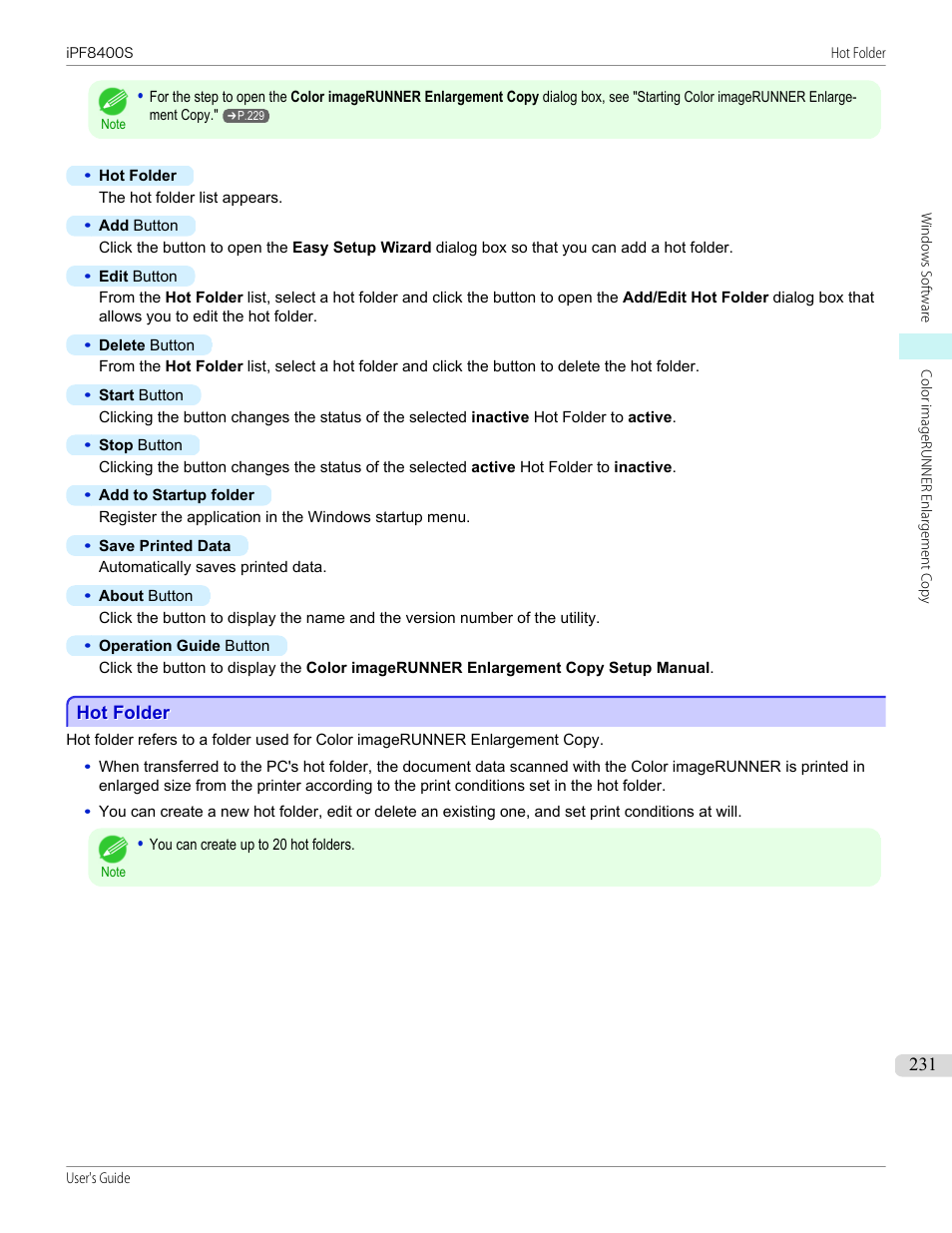Hot folder | Canon imagePROGRAF iPF8400S User Manual | Page 231 / 1004