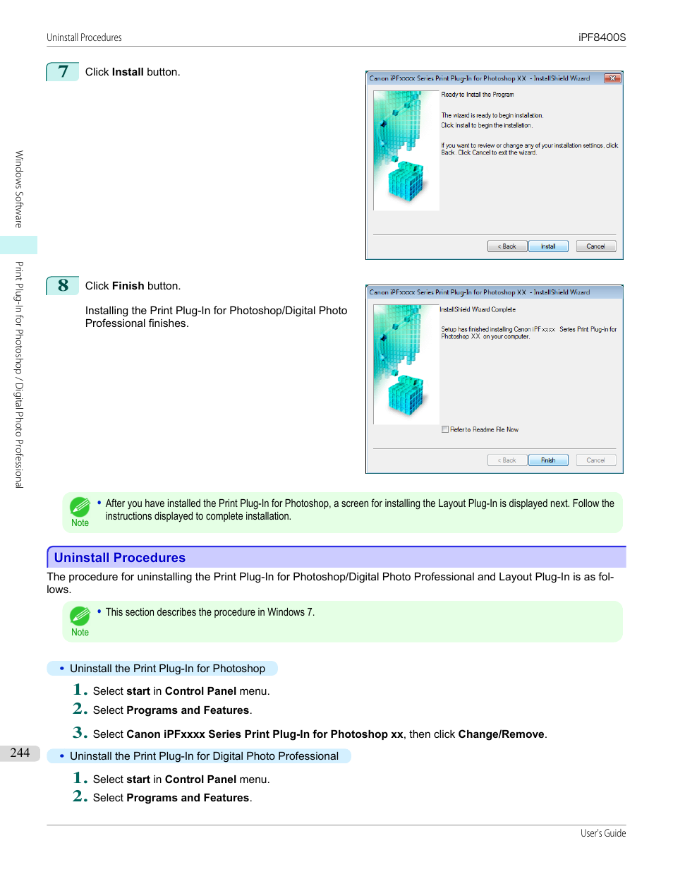 Uninstall procedures | Canon imagePROGRAF iPF8400S User Manual | Page 244 / 1004