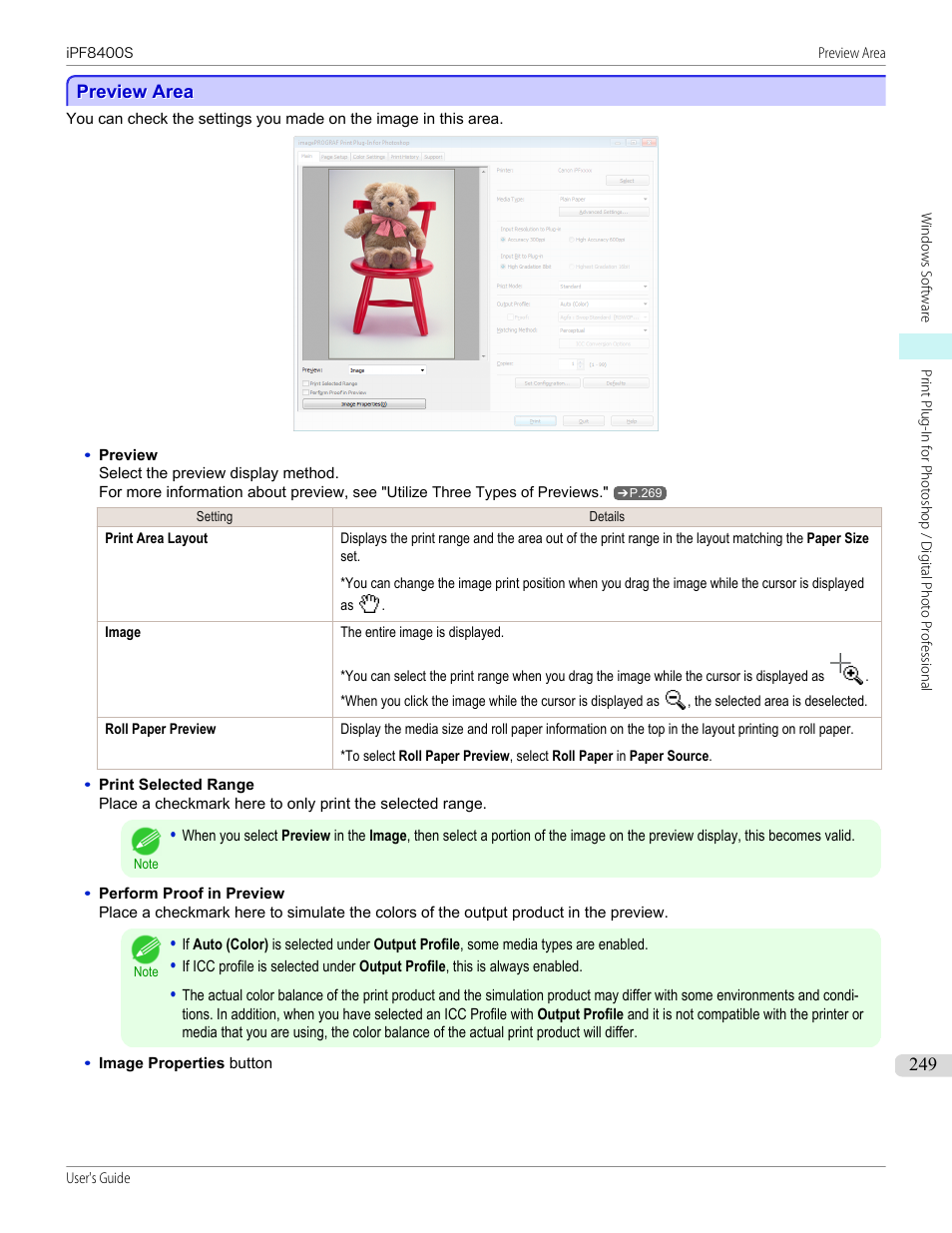 Preview area | Canon imagePROGRAF iPF8400S User Manual | Page 249 / 1004