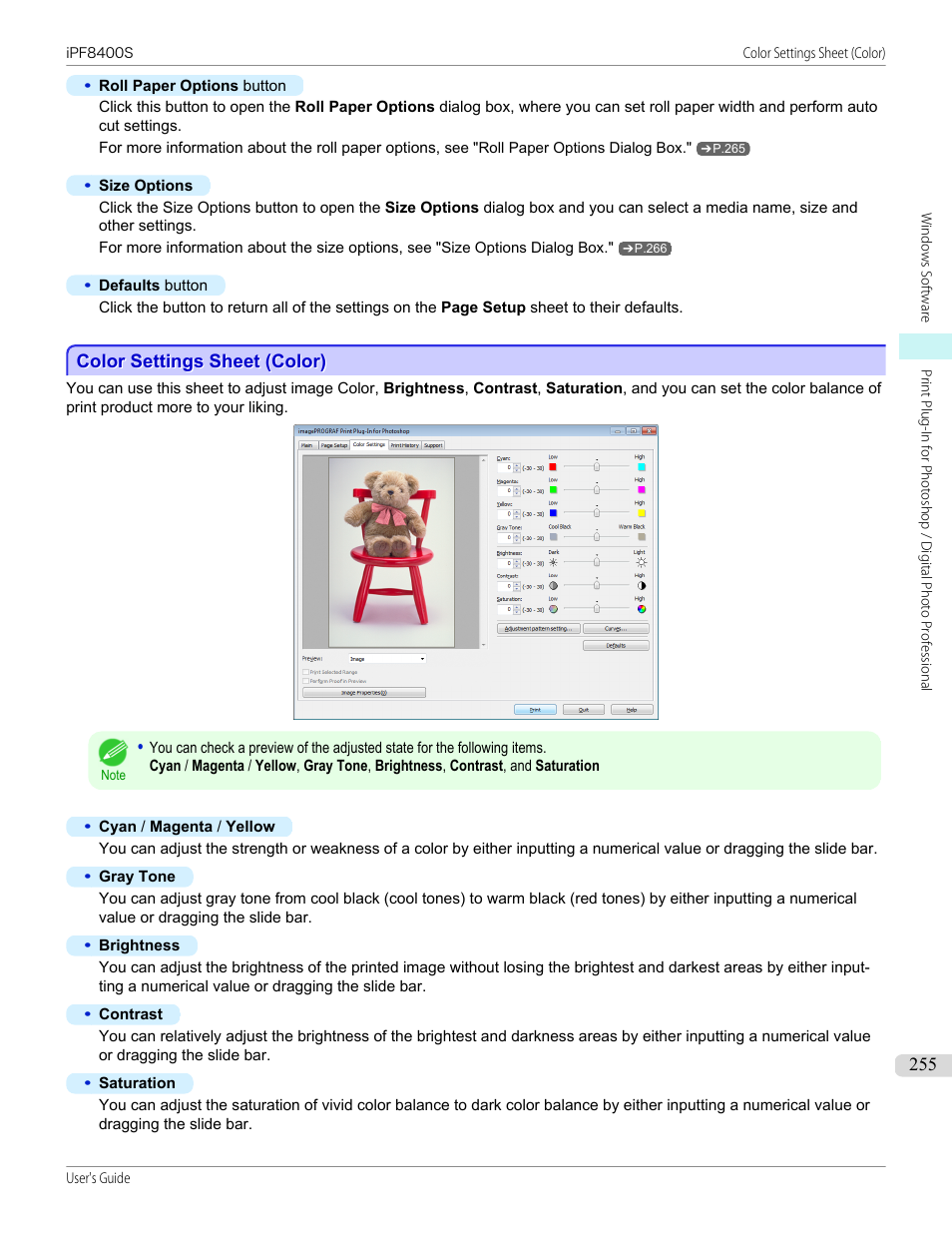 Color settings sheet (color), P.255 | Canon imagePROGRAF iPF8400S User Manual | Page 255 / 1004