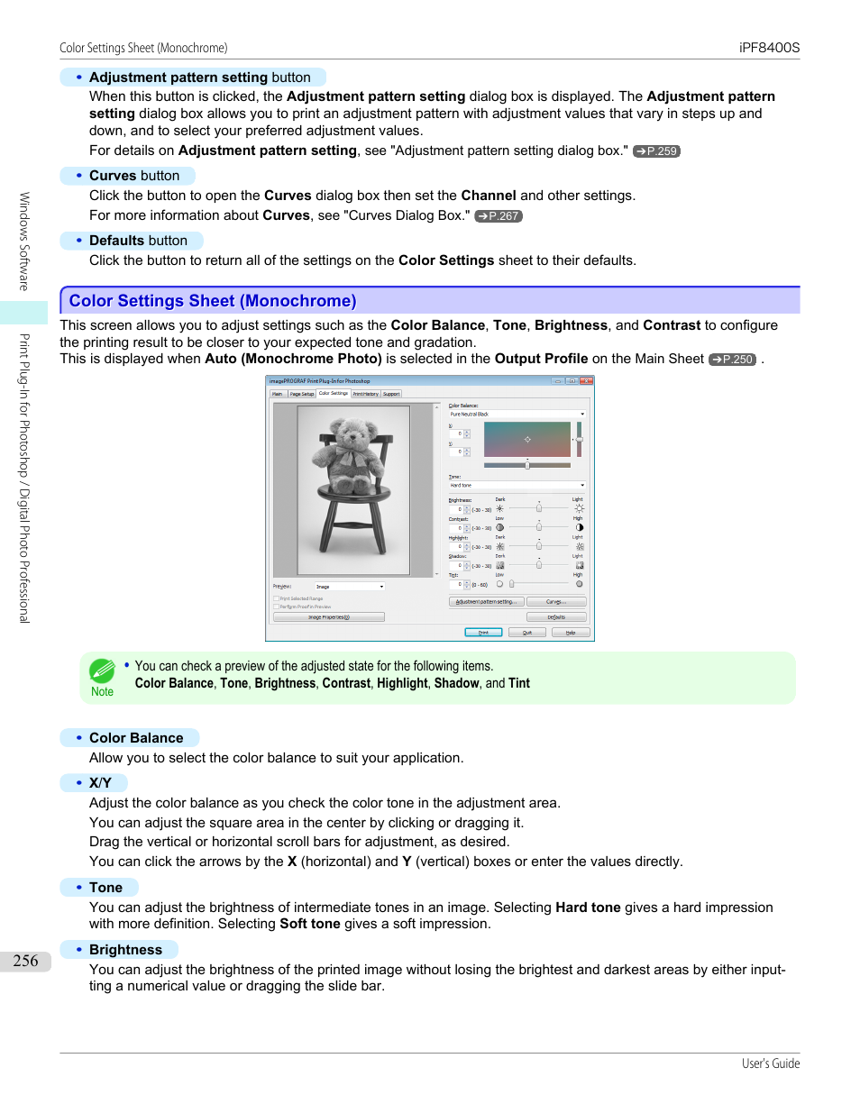 Color settings sheet (monochrome) | Canon imagePROGRAF iPF8400S User Manual | Page 256 / 1004