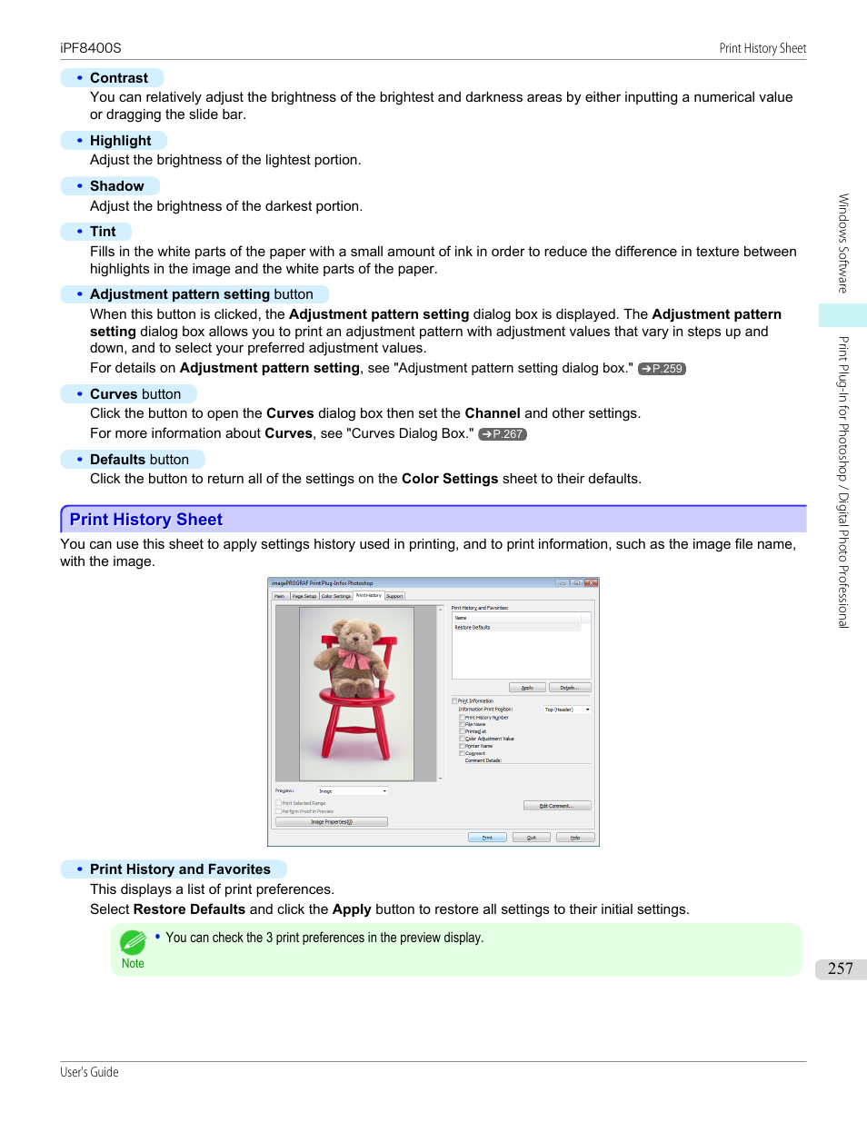 Print history sheet, P.257 | Canon imagePROGRAF iPF8400S User Manual | Page 257 / 1004