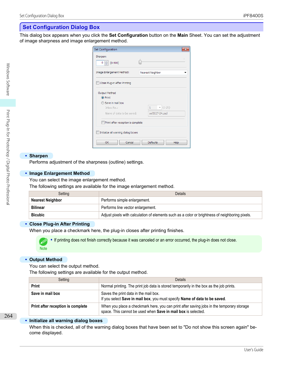 Set configuration dialog box, See "set configuration dialog box, P.264 | Canon imagePROGRAF iPF8400S User Manual | Page 264 / 1004