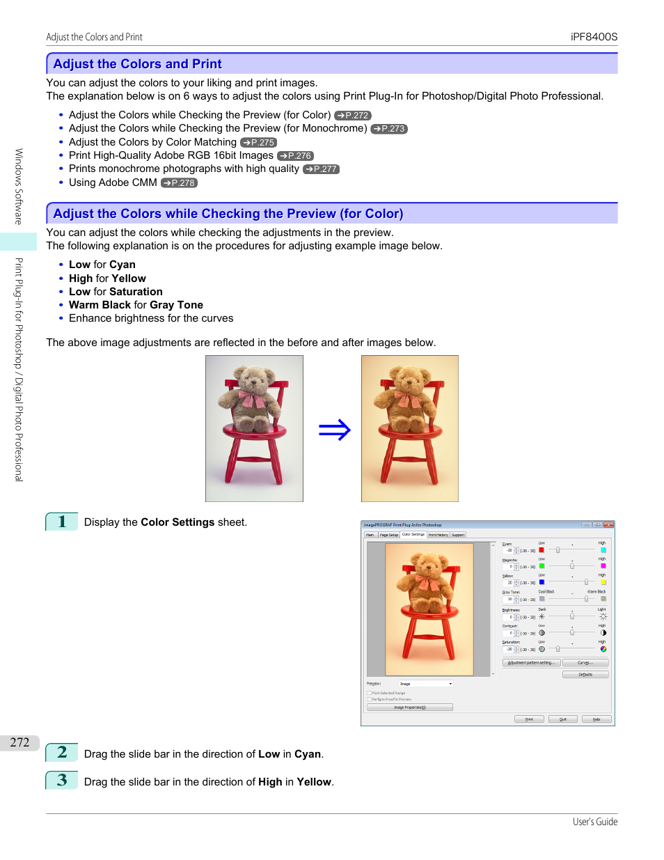 Adjust the colors and print | Canon imagePROGRAF iPF8400S User Manual | Page 272 / 1004
