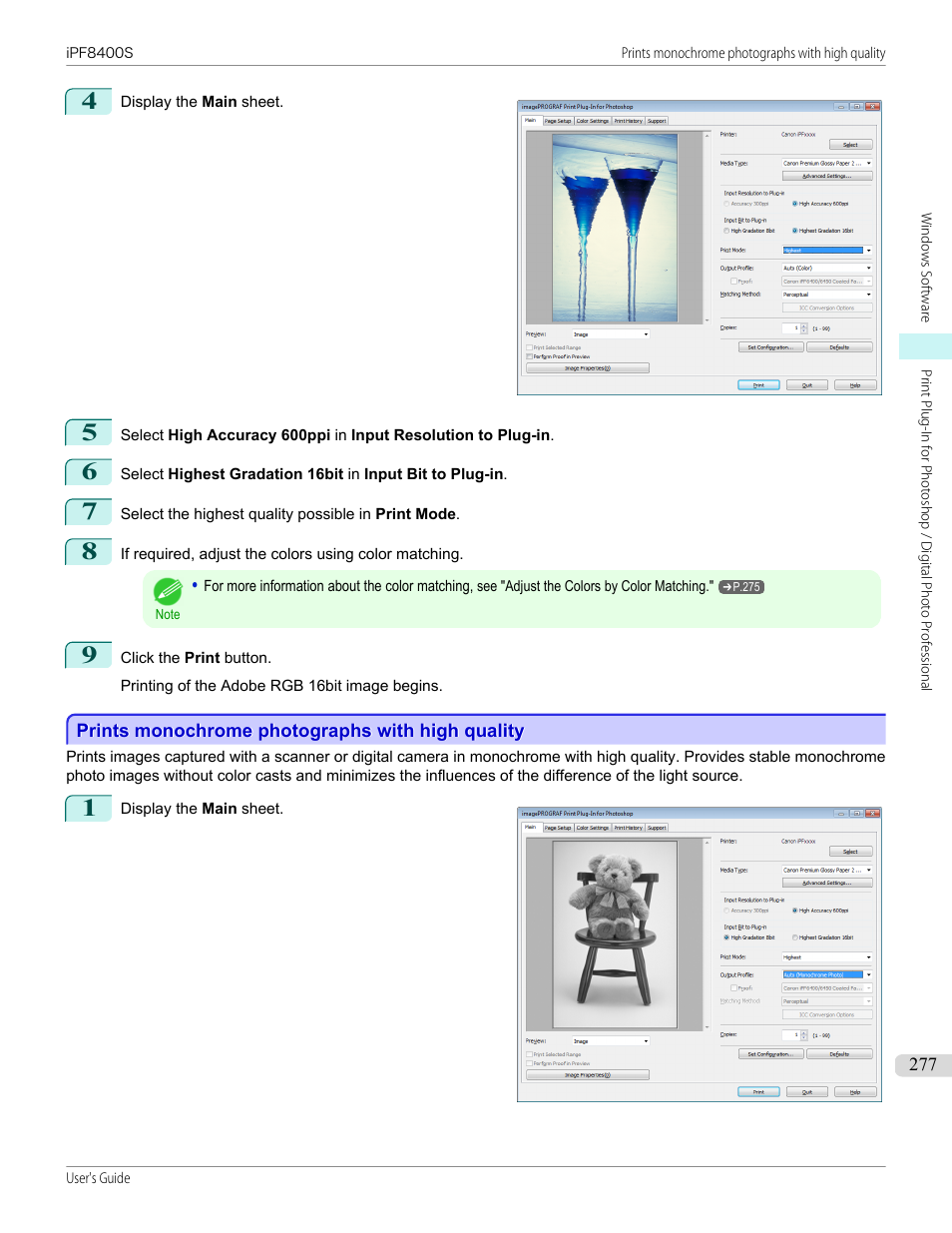 Prints monochrome photographs with high quality, P.277 | Canon imagePROGRAF iPF8400S User Manual | Page 277 / 1004