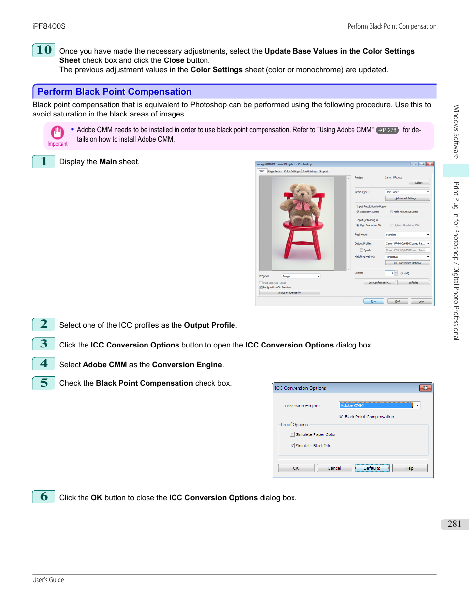 Perform black point compensation | Canon imagePROGRAF iPF8400S User Manual | Page 281 / 1004