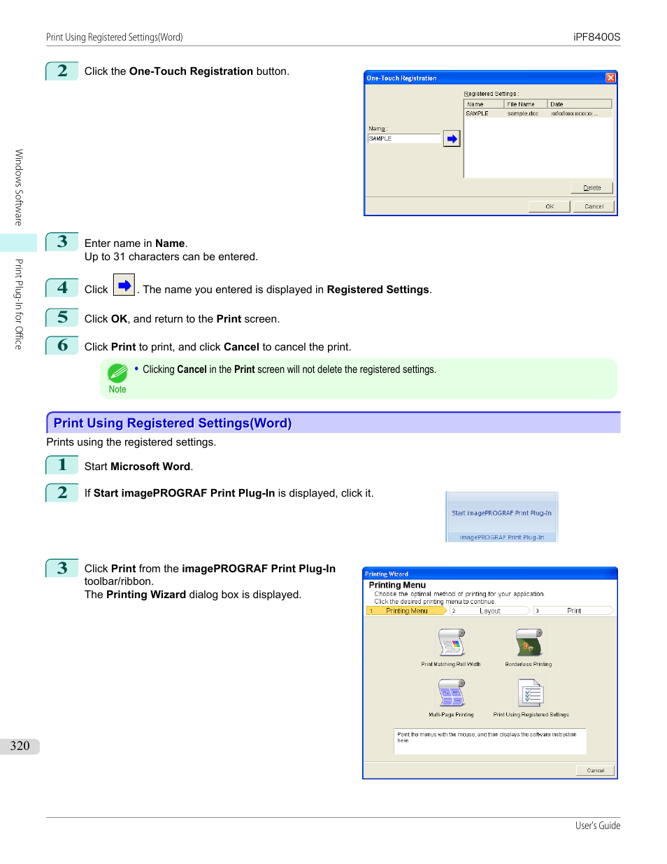 Print using registered settings(word) | Canon imagePROGRAF iPF8400S User Manual | Page 320 / 1004