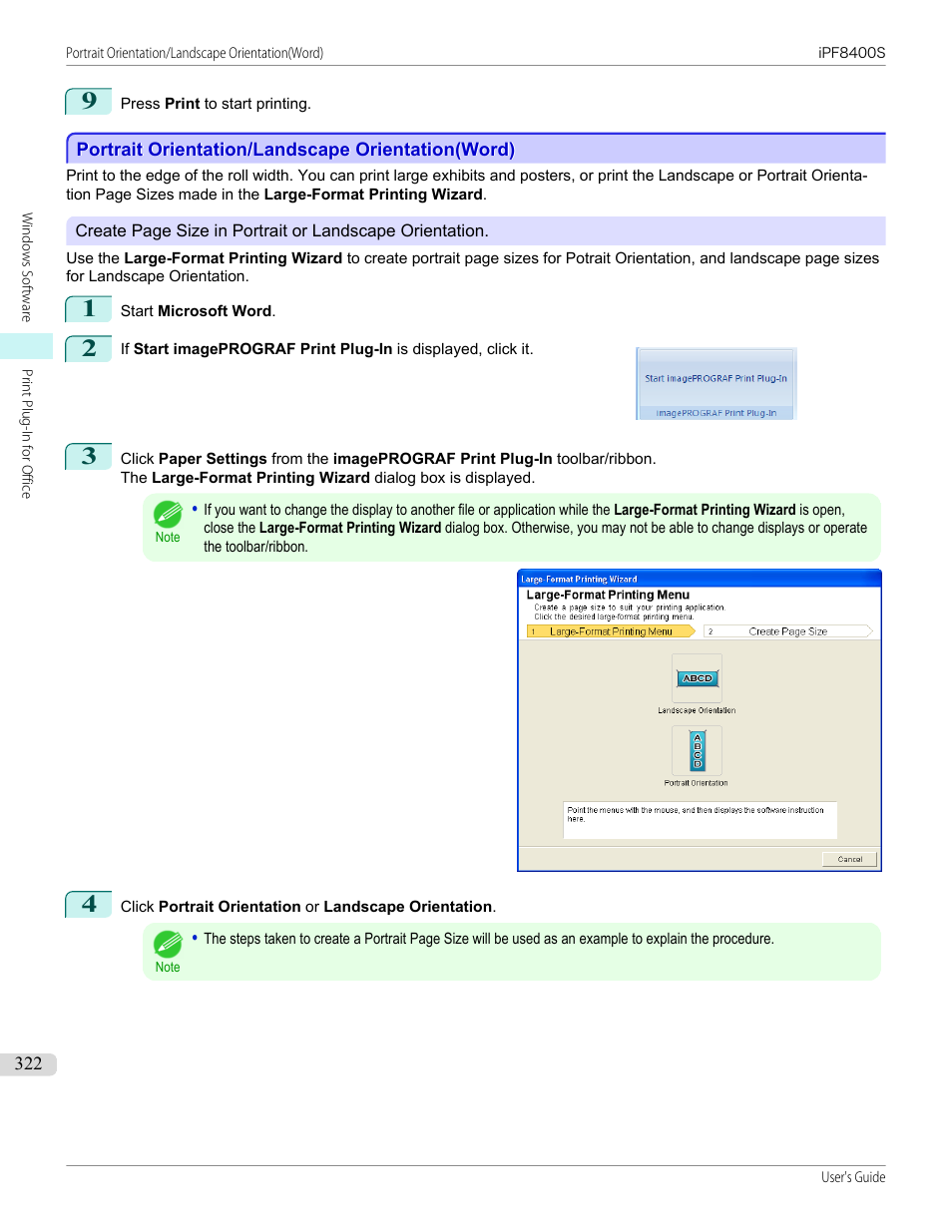 Portrait orientation/landscape orientation(word) | Canon imagePROGRAF iPF8400S User Manual | Page 322 / 1004