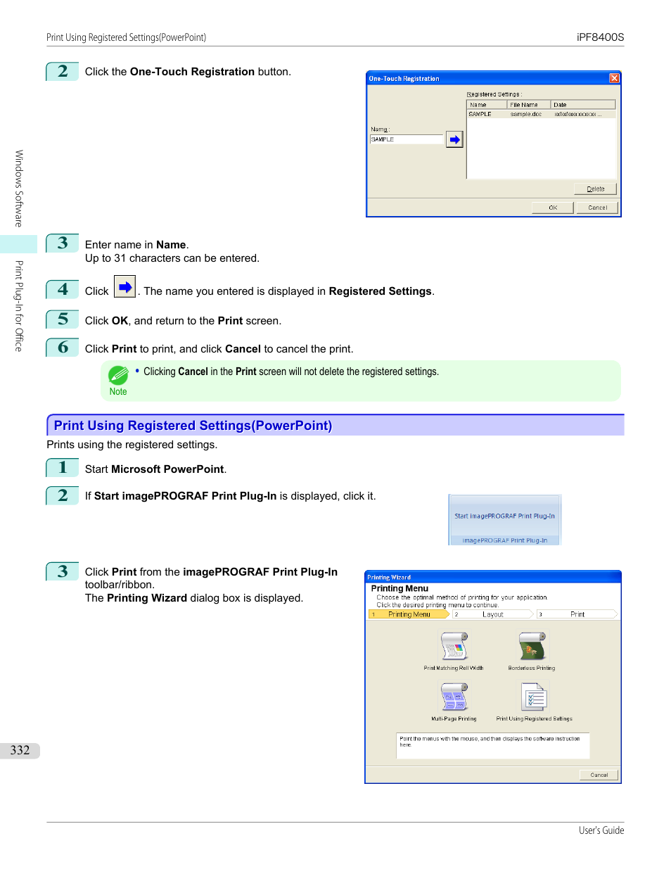 Print using registered settings(powerpoint) | Canon imagePROGRAF iPF8400S User Manual | Page 332 / 1004