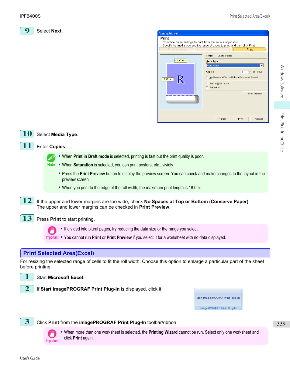Print selected area(excel) | Canon imagePROGRAF iPF8400S User Manual | Page 339 / 1004