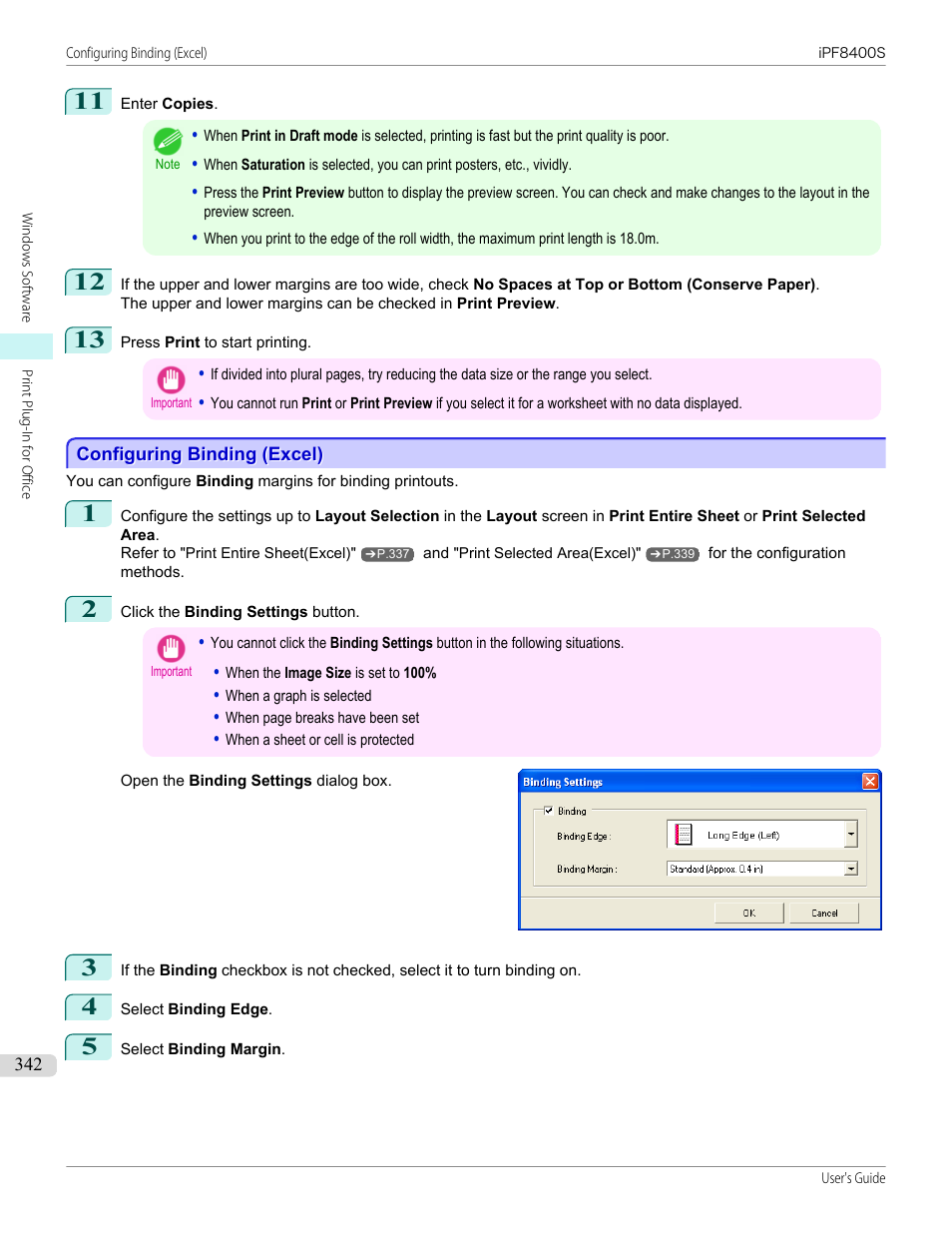 Configuring binding (excel), P.342, For details on the procedure for configuring | Canon imagePROGRAF iPF8400S User Manual | Page 342 / 1004