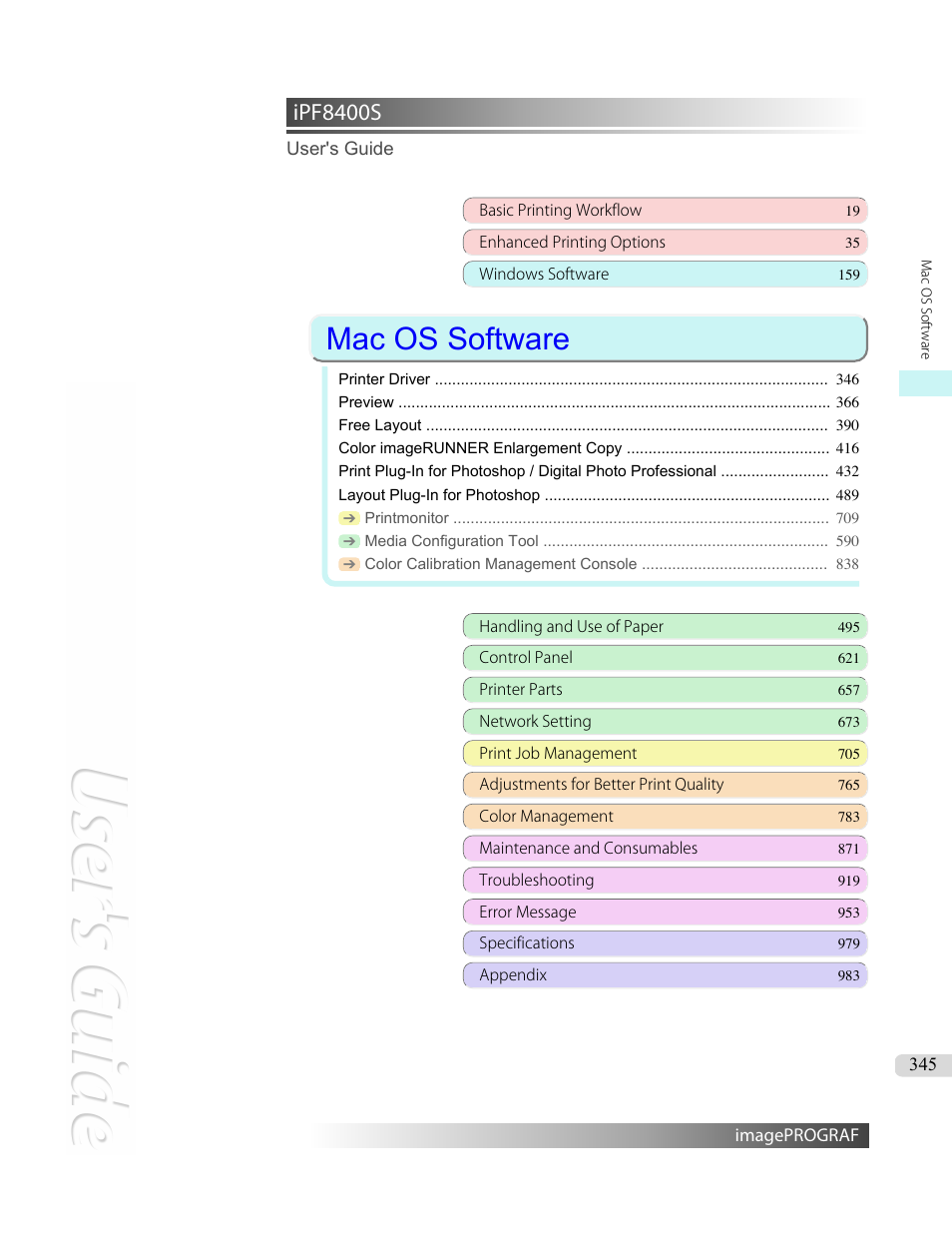 Mac os software, Ipf8400s | Canon imagePROGRAF iPF8400S User Manual | Page 345 / 1004