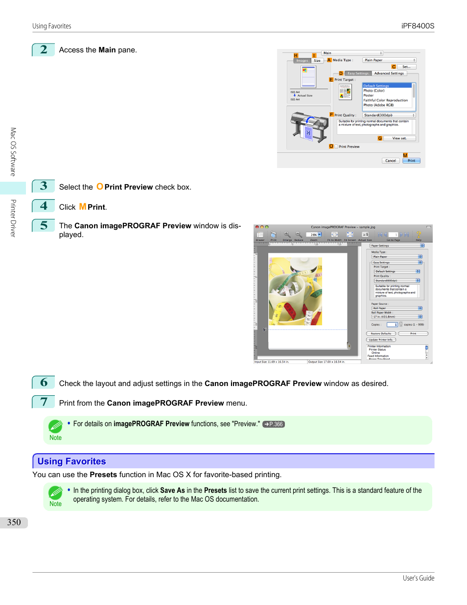 Using favorites, Using favorites (mac os), P.350 | Canon imagePROGRAF iPF8400S User Manual | Page 350 / 1004