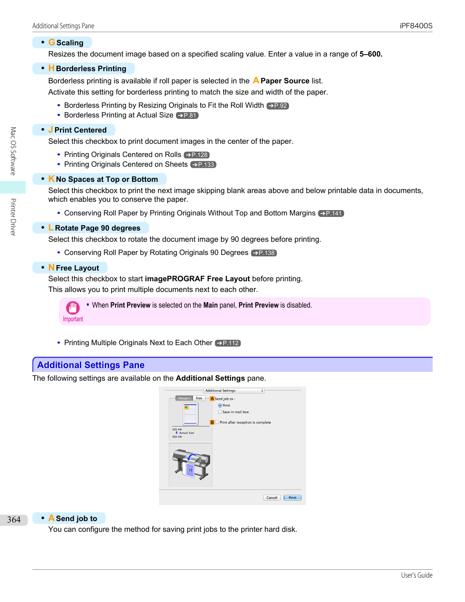 Additional settings pane, P.364 | Canon imagePROGRAF iPF8400S User Manual | Page 364 / 1004