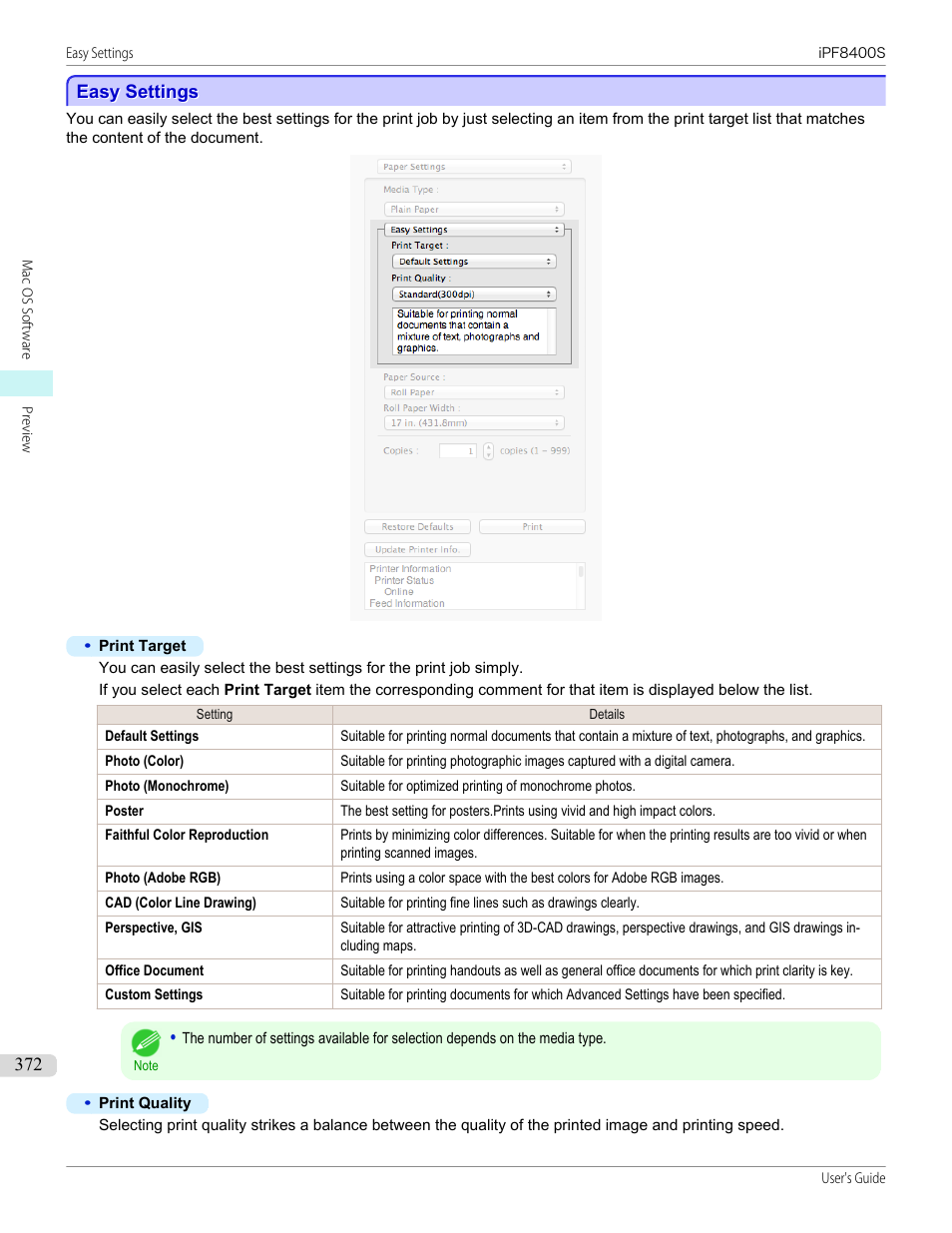 Easy settings, P.372 | Canon imagePROGRAF iPF8400S User Manual | Page 372 / 1004