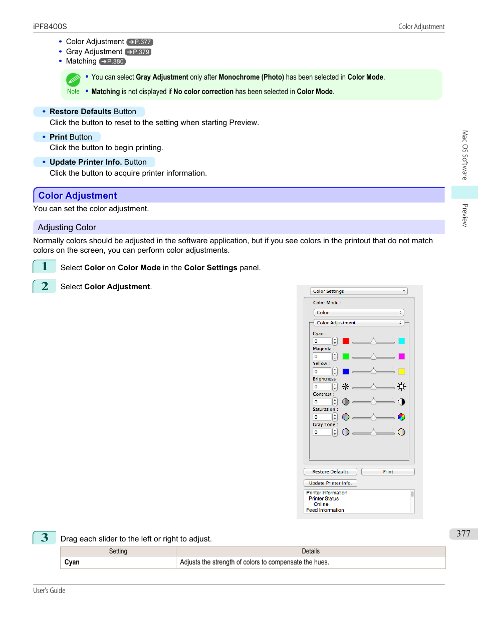 Color adjustment | Canon imagePROGRAF iPF8400S User Manual | Page 377 / 1004