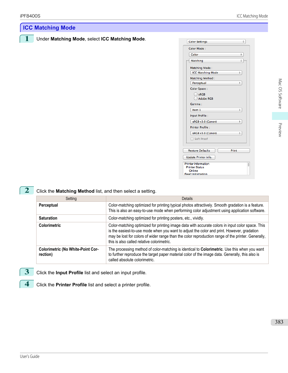 Icc matching mode, P.383 | Canon imagePROGRAF iPF8400S User Manual | Page 383 / 1004