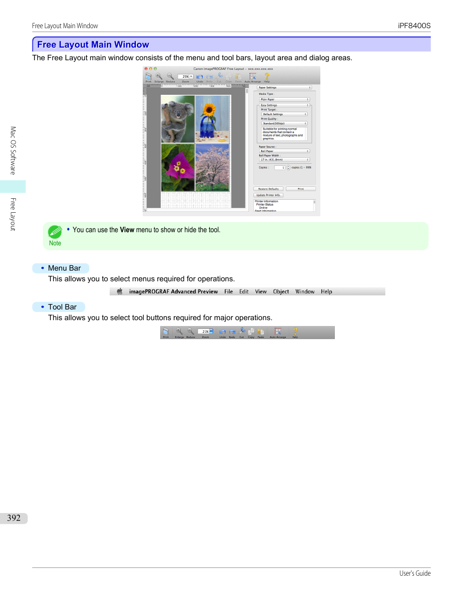 Free layout main window | Canon imagePROGRAF iPF8400S User Manual | Page 392 / 1004