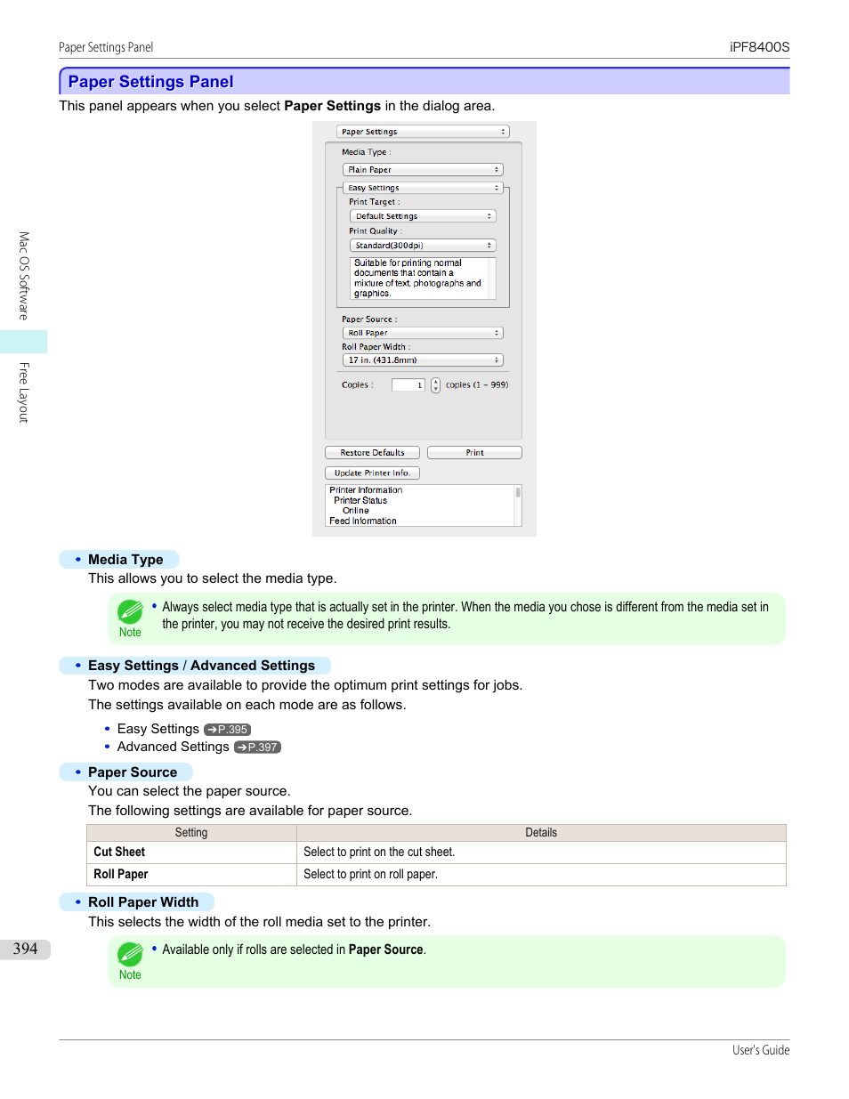 Paper settings panel | Canon imagePROGRAF iPF8400S User Manual | Page 394 / 1004