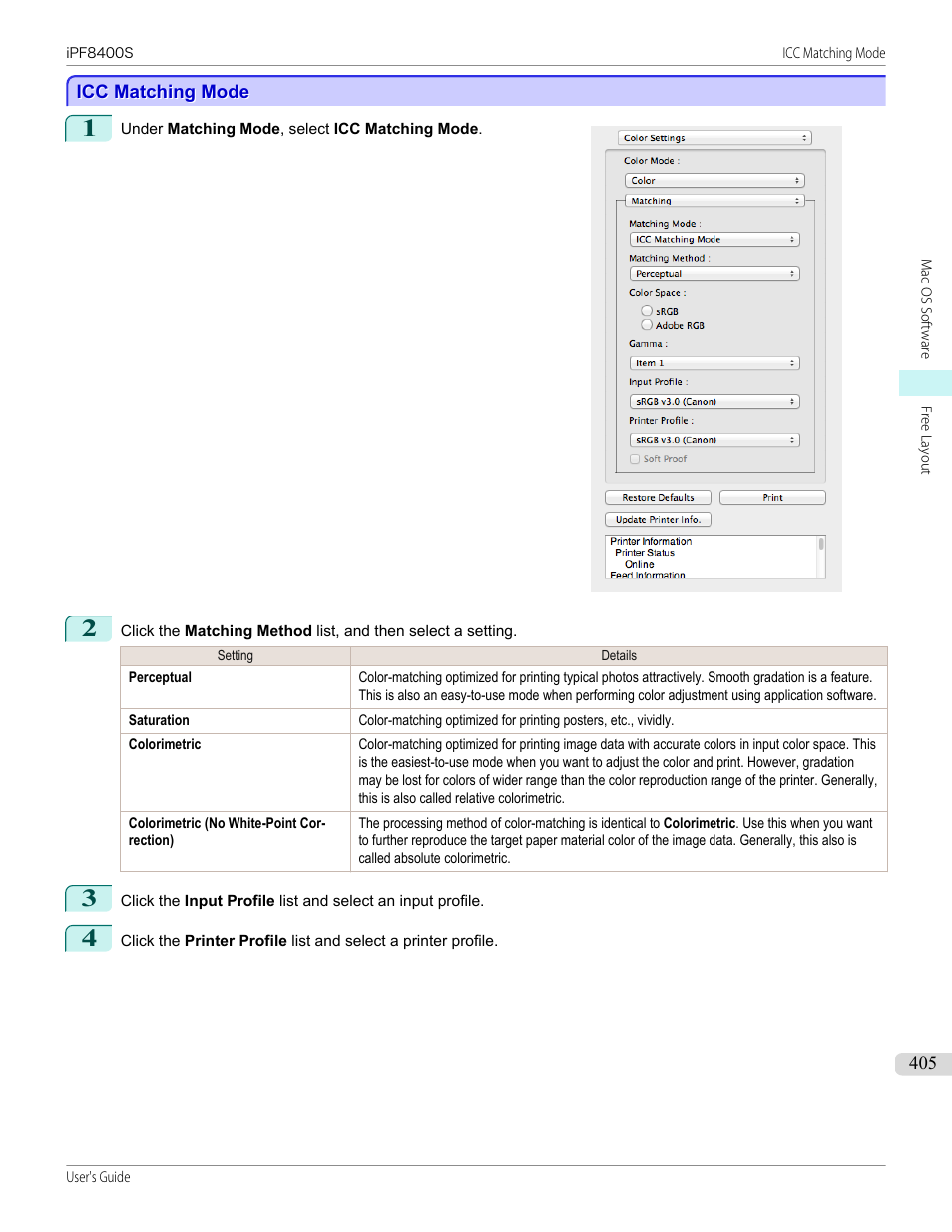 Icc matching mode, P.405 | Canon imagePROGRAF iPF8400S User Manual | Page 405 / 1004