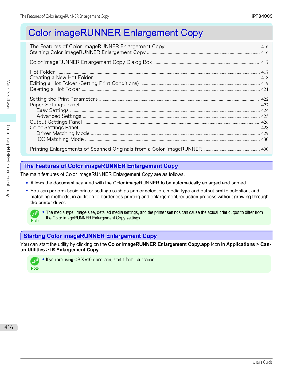Color imagerunner enlargement copy, The features of color imagerunner enlargement copy, Starting color imagerunner enlargement copy | See "color imagerunner enlargement copy, P.416 | Canon imagePROGRAF iPF8400S User Manual | Page 416 / 1004