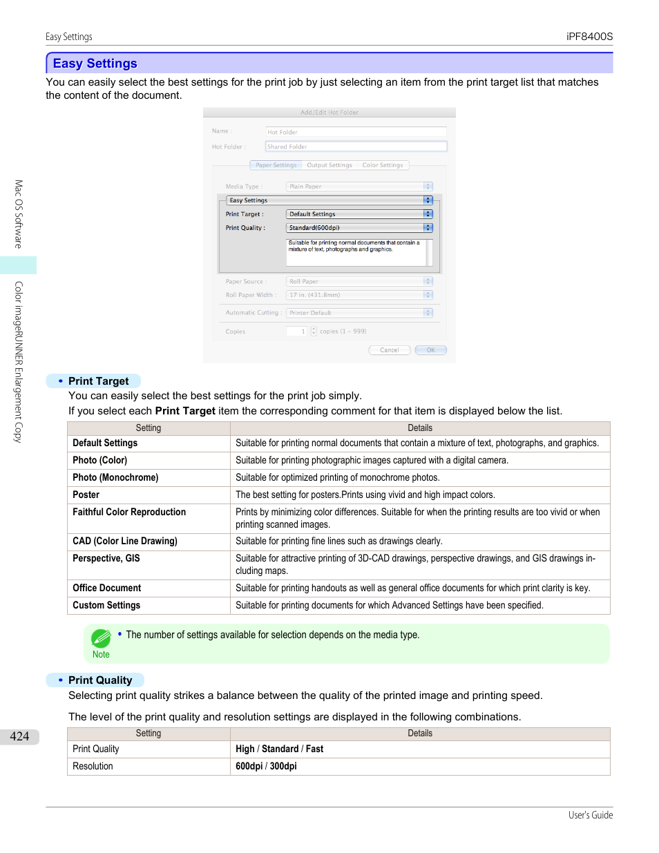 Easy settings, P.424 | Canon imagePROGRAF iPF8400S User Manual | Page 424 / 1004
