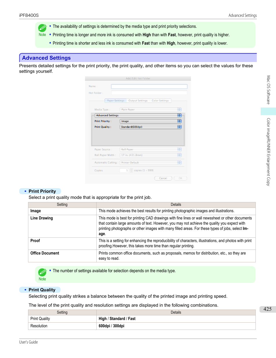 Advanced settings, P.425 | Canon imagePROGRAF iPF8400S User Manual | Page 425 / 1004