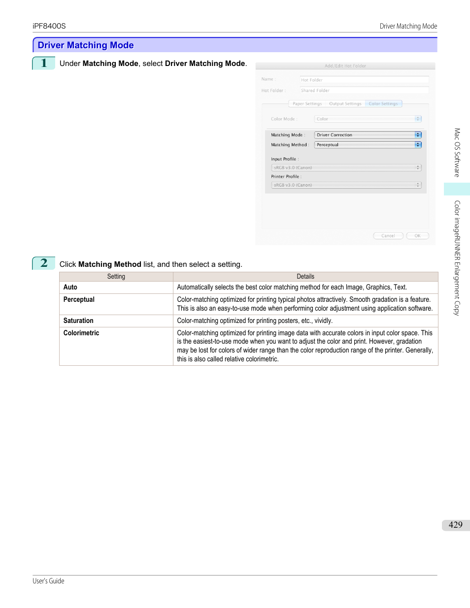 Driver matching mode, P.429 | Canon imagePROGRAF iPF8400S User Manual | Page 429 / 1004