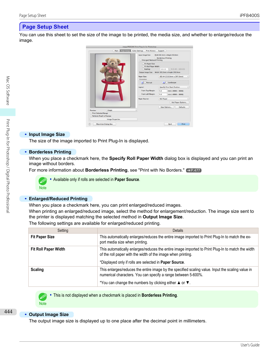 P.444, Page setup sheet | Canon imagePROGRAF iPF8400S User Manual | Page 444 / 1004
