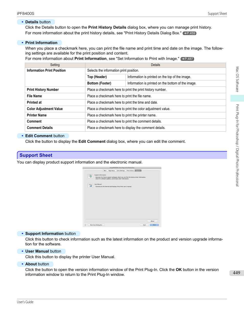 Support sheet, P.449 | Canon imagePROGRAF iPF8400S User Manual | Page 449 / 1004