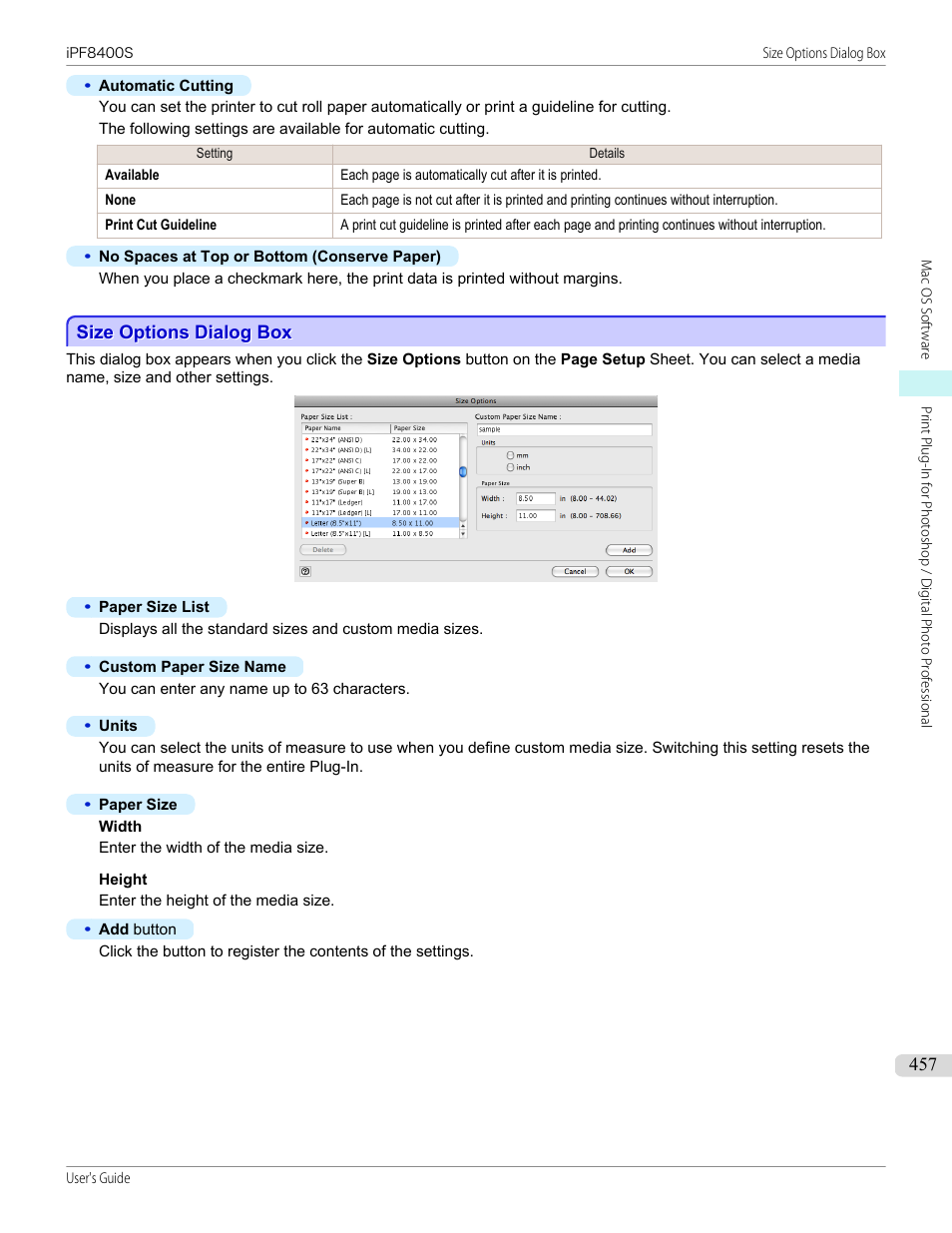 Size options dialog box, P.457 | Canon imagePROGRAF iPF8400S User Manual | Page 457 / 1004