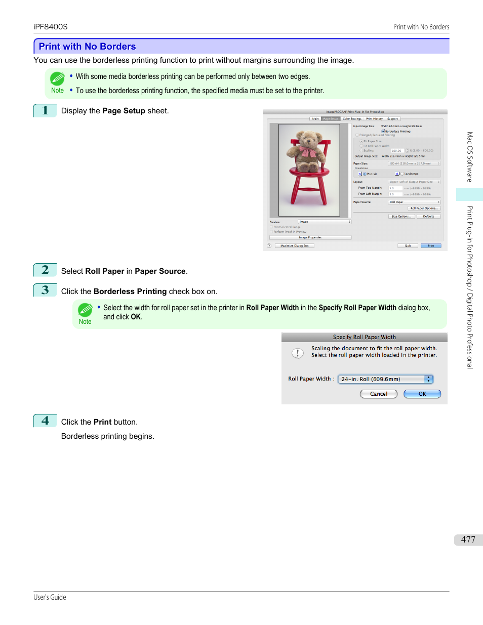 Print with no borders | Canon imagePROGRAF iPF8400S User Manual | Page 477 / 1004