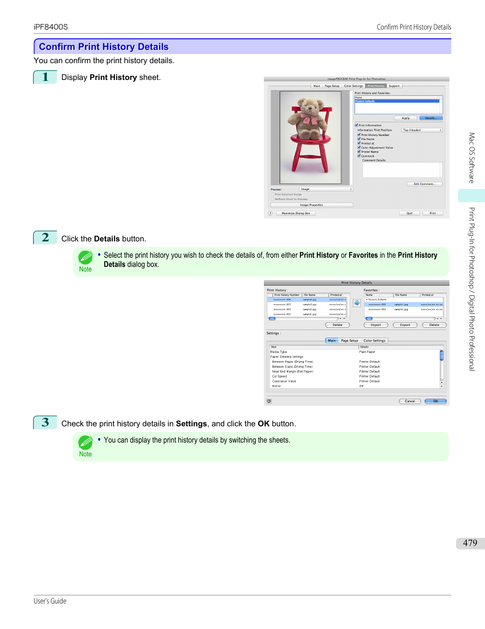 Confirm print history details, P.479 | Canon imagePROGRAF iPF8400S User Manual | Page 479 / 1004