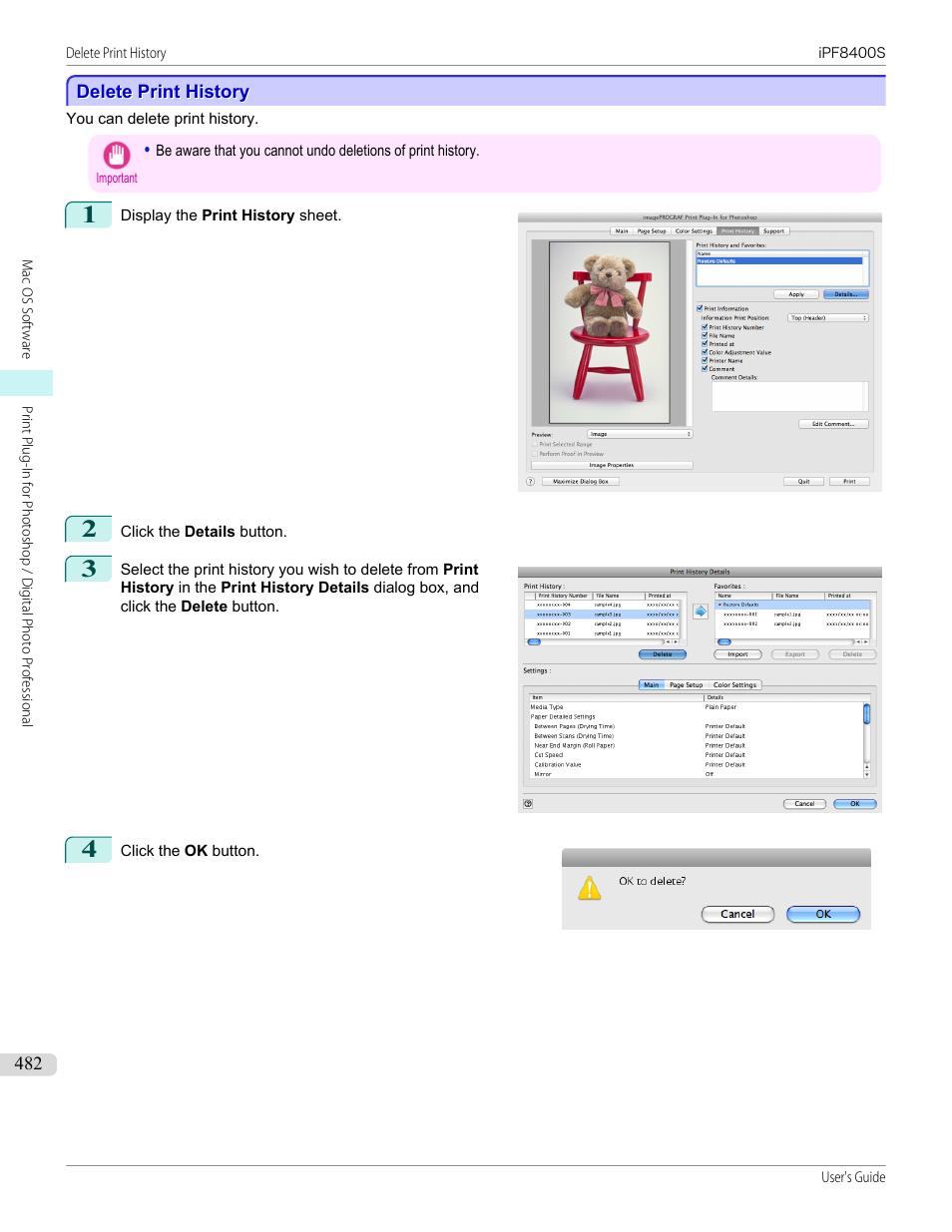 Delete print history, P.482 | Canon imagePROGRAF iPF8400S User Manual | Page 482 / 1004