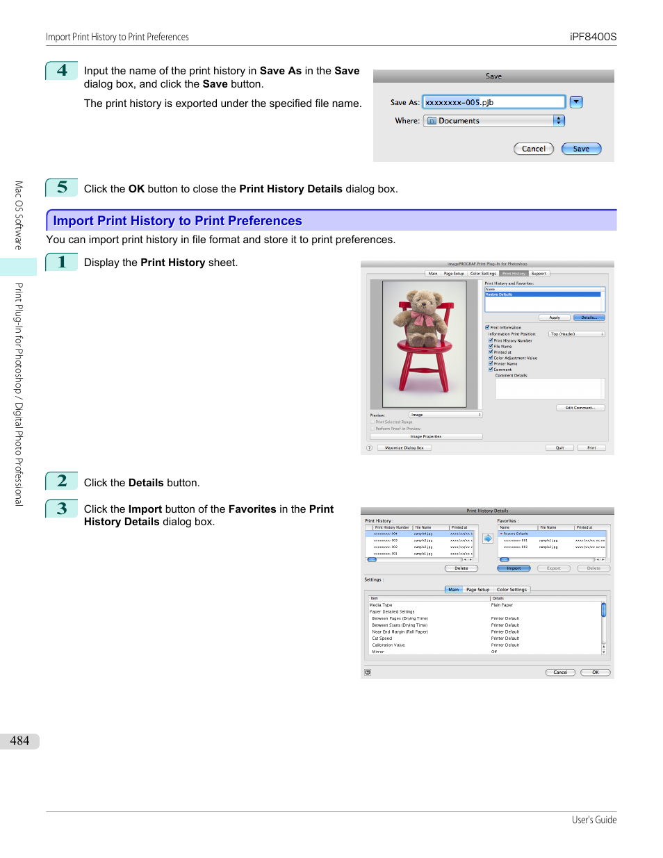 Import print history to print preferences, P.484 | Canon imagePROGRAF iPF8400S User Manual | Page 484 / 1004