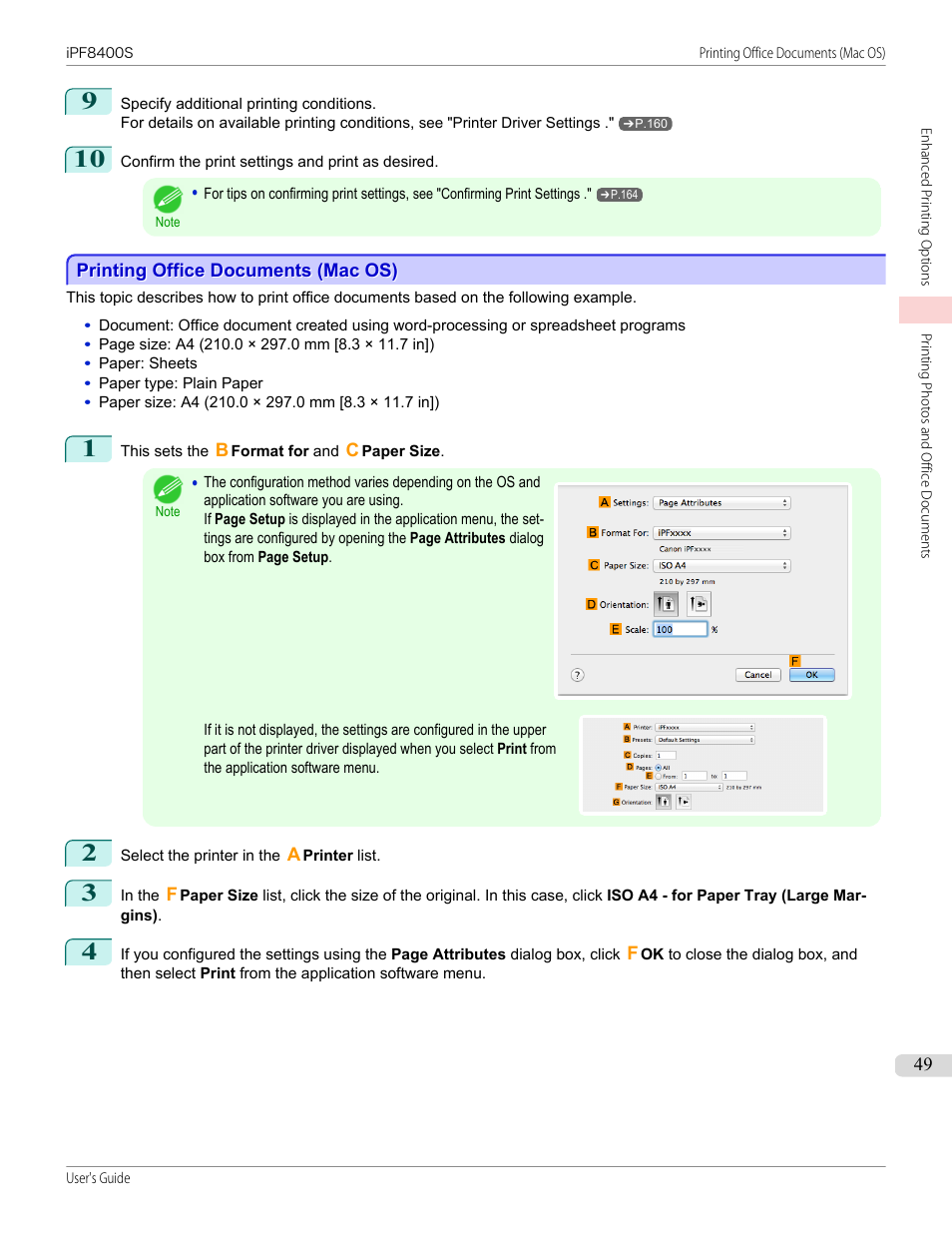 Printing office documents (mac os) | Canon imagePROGRAF iPF8400S User Manual | Page 49 / 1004