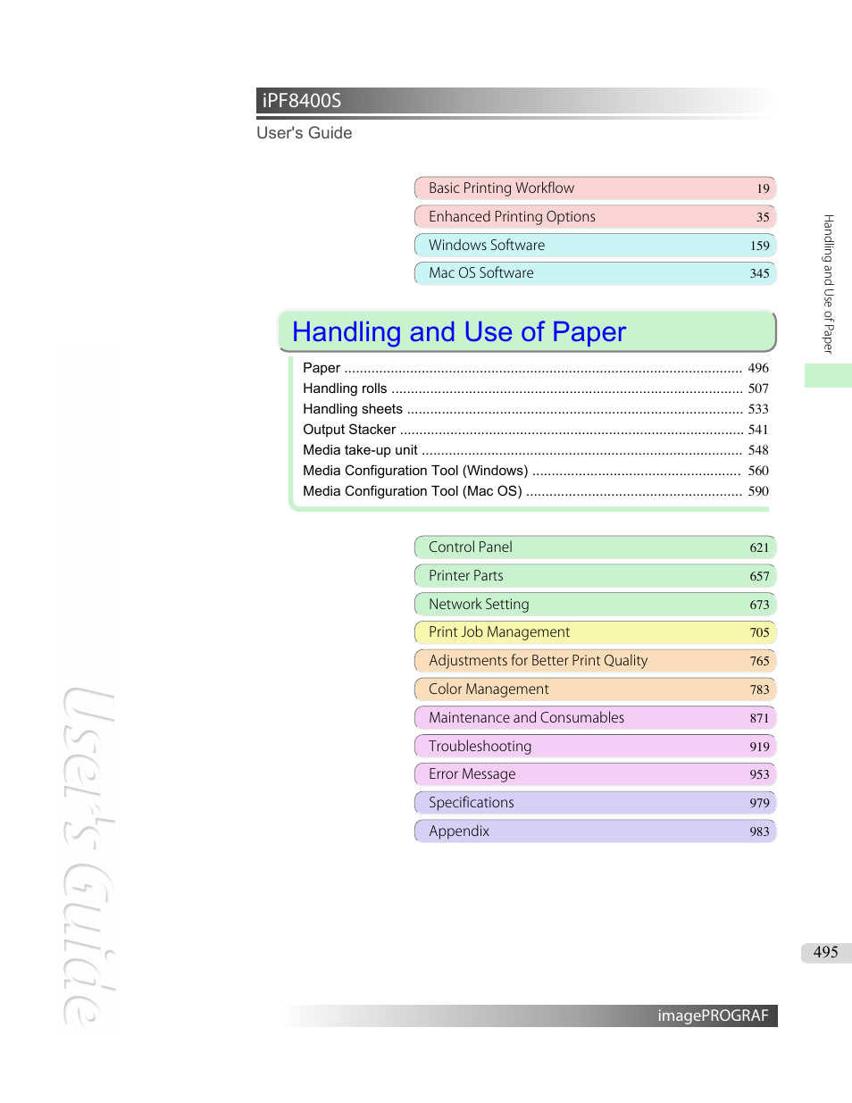 Handling and use of paper, Ipf8400s | Canon imagePROGRAF iPF8400S User Manual | Page 495 / 1004