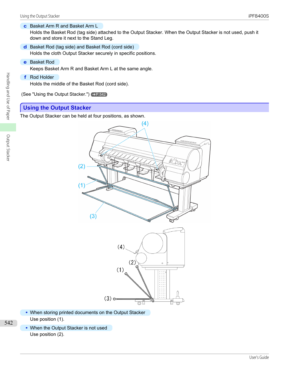 Using the output stacker, P.542 | Canon imagePROGRAF iPF8400S User Manual | Page 542 / 1004