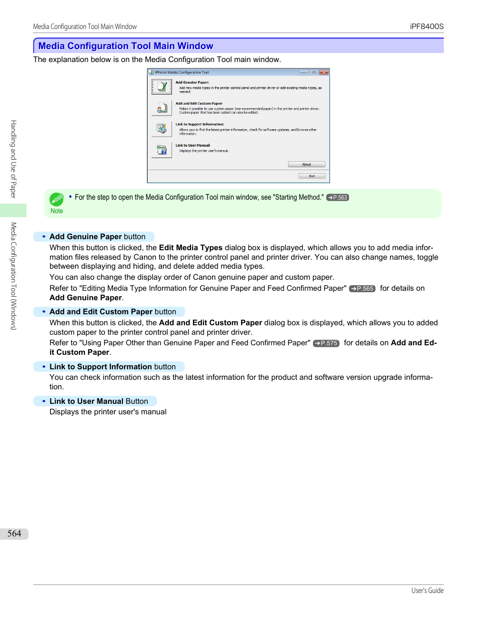 Media configuration tool main window | Canon imagePROGRAF iPF8400S User Manual | Page 564 / 1004