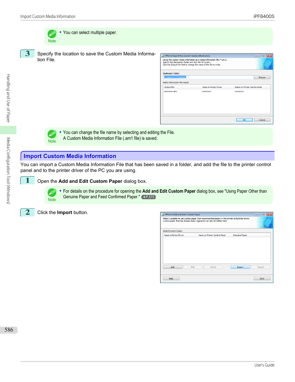Import custom media information, P.586 | Canon imagePROGRAF iPF8400S User Manual | Page 586 / 1004
