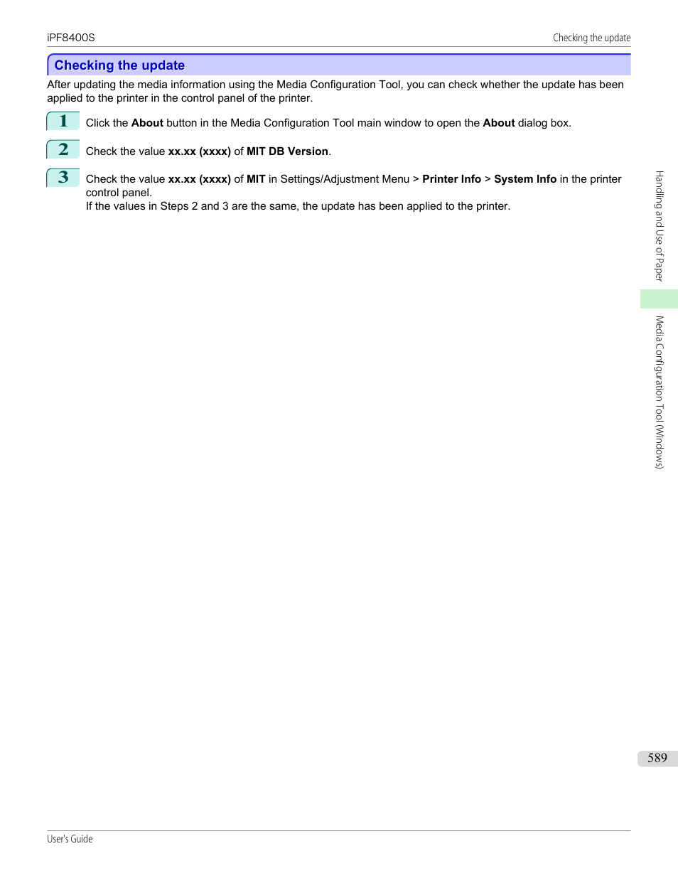 Checking the update | Canon imagePROGRAF iPF8400S User Manual | Page 589 / 1004