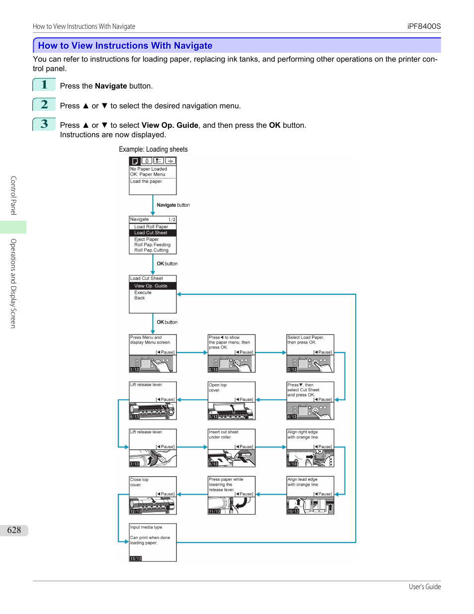 How to view instructions with navigate, See "how to view instructions with navi- gate."), P.628 | Canon imagePROGRAF iPF8400S User Manual | Page 628 / 1004