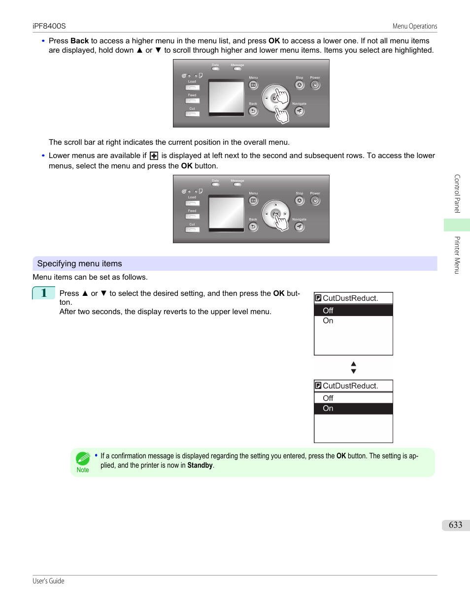 Specifying menu items, P.633 | Canon imagePROGRAF iPF8400S User Manual | Page 633 / 1004